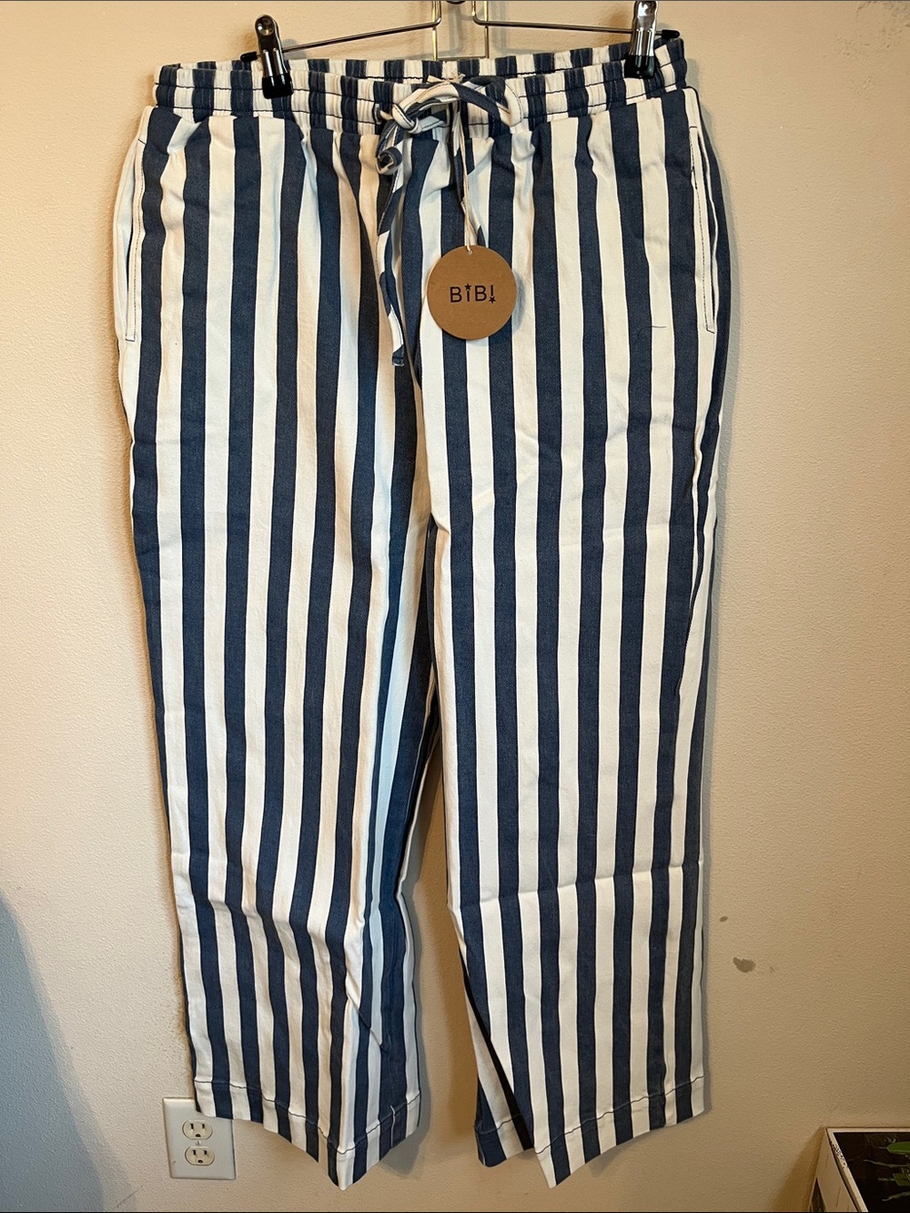 BiBi Navy and White Vertical Stripe Wide Leg Jeans
